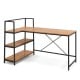 Reversible L-shaped computer workstation in walnut with 3-tier open shelf, ideal for home office or living room use.